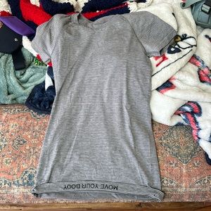gray striped lululemon swiftly tech short sleeve size 4, full length